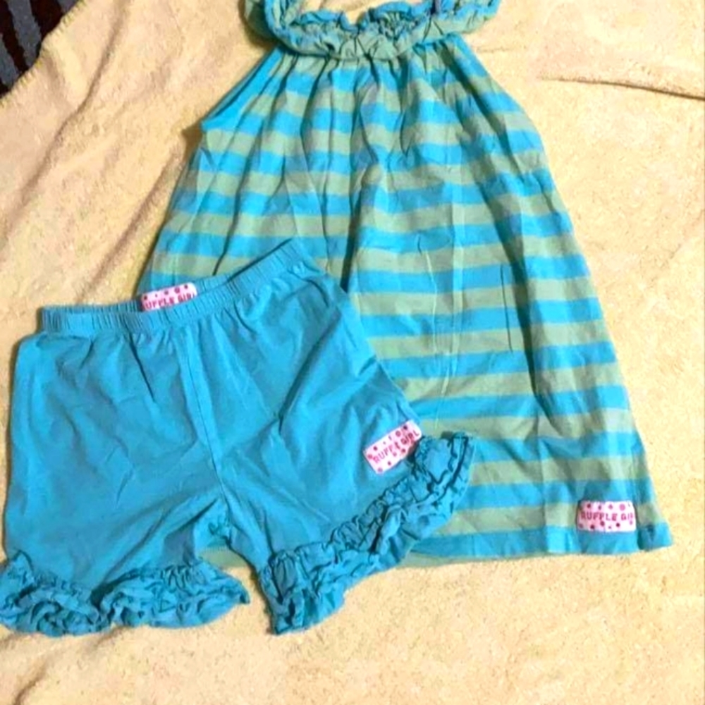 Ruffle Girl outfit, size 10 blue and green